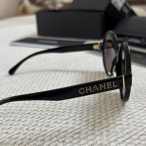 CHANEL Black and Gold Sunglasses with Case - Picture 8 of 12